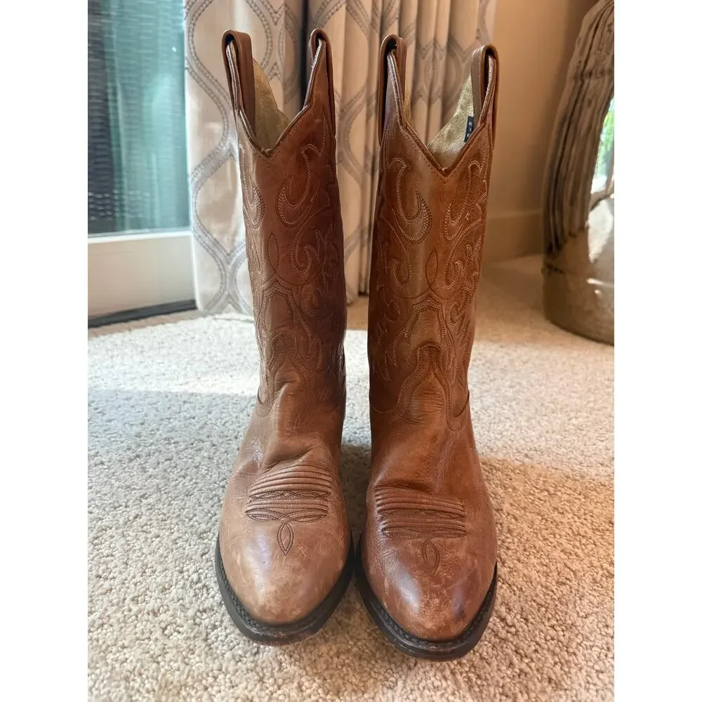 Dan Post Brown Leather Western Cowboy Boots Embroidered Pointed Toe Size 7M